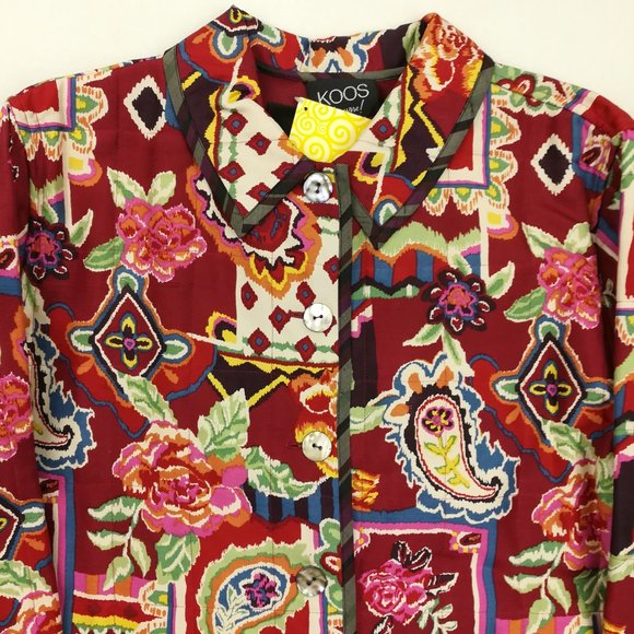 NWT Koos of Course Blazer Jacket Silk Floral Paisley Quilted Quilt Lined - Picture 2 of 8